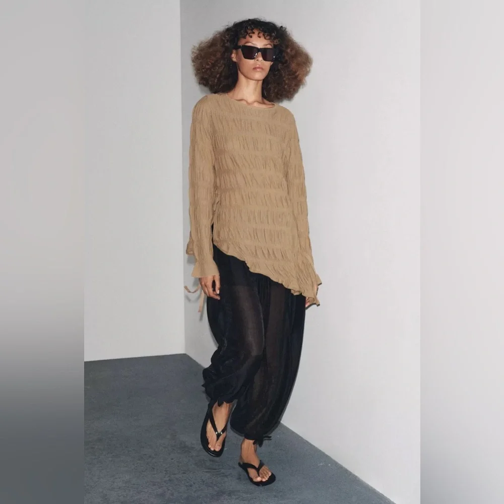 ZARA RUCHED KNIT TOP - Picture 1 of 12